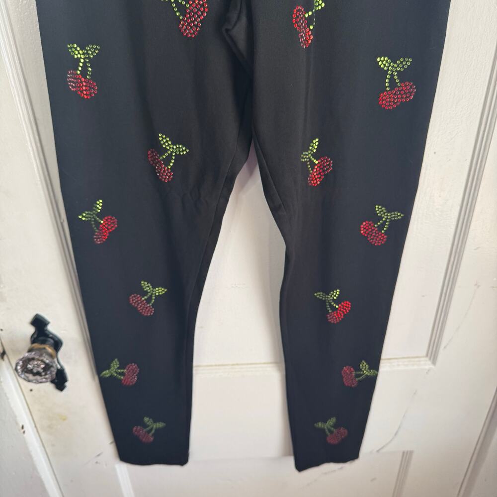 PINK VS Cherry Rhinestone High Waisted Yoga Leggings Size Large L Shine Black - Picture 3 of 8